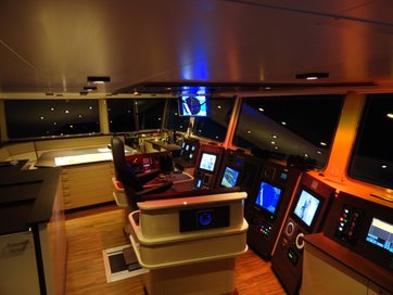 Bridge view of the control position at night